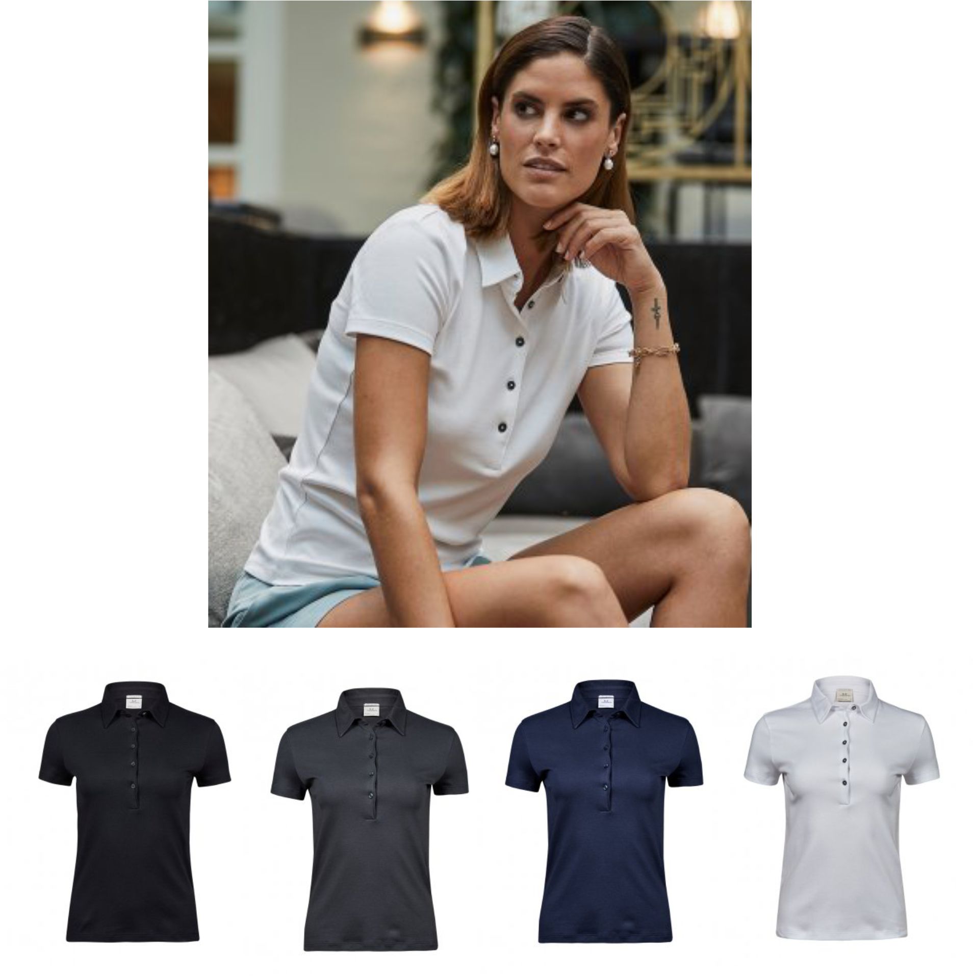 Tee Jays T1441 Ladies Pima Cotton Interlock Polo Shirt - Click Image to Close